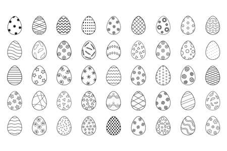set of easter eggs black outline with patternのイラスト素材