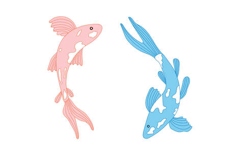 set of pink and blue fish catfishのイラスト素材