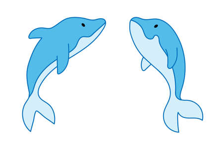 set of two dolphins on a white backgroundのイラスト素材