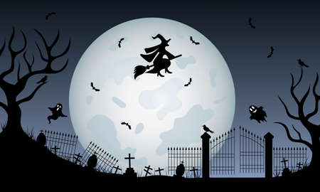 dark blue halloween background with silhouettesのイラスト素材