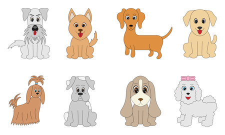 set of cartoon dogs in brown and grayのイラスト素材