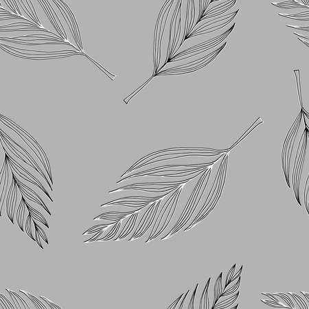 seamless pattern on a gray background bernen leaves with white hand drawnのイラスト素材