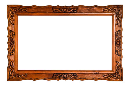 wooden carved photo frame isolatedの写真素材