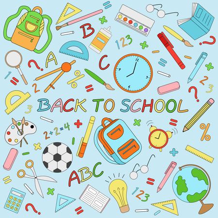 back to school set of school suppliesのイラスト素材