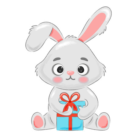 holiday bunny with a giftのイラスト素材