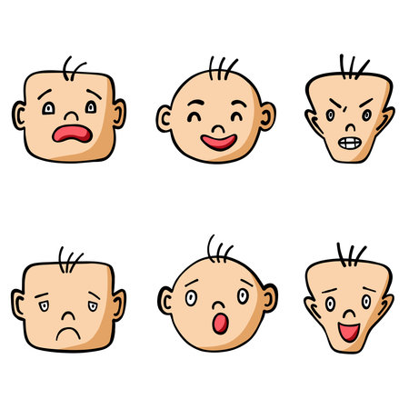 set of cute emotion faces on white background vectorのイラスト素材