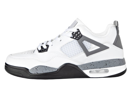 sports shoes white with gray sneakers isolatedの写真素材