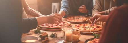 close-up of people's hands with pizza. banner.aiの素材