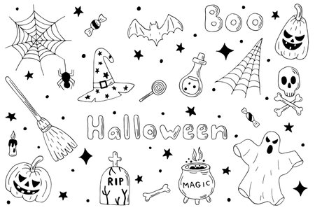 hand drawn halloween setのイラスト素材