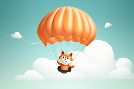 cute cat flies on a parachuteの素材