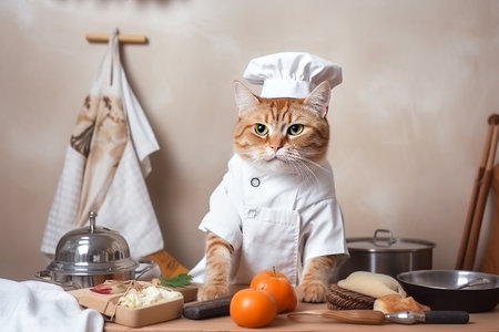 funny cat cook preparing foodの素材