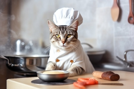 funny cat cook preparing foodの素材