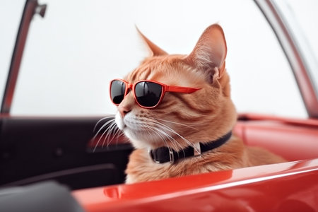 cat in sunglasses rides in a carの素材