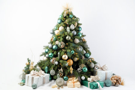 Christmas tree with gifts on a light backgroundの素材