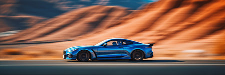 blue car driving down the roadの素材