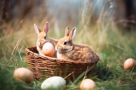Easter background with bunny and eggs.