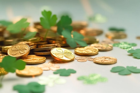 St. Patrick's Day, Gold Coins With Clover, Banner.