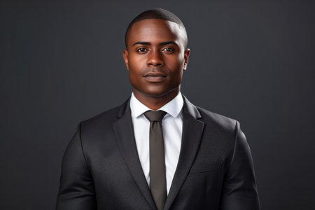 Portrait of a black male businessman on a light background.の素材