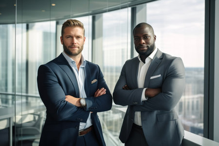 Portrait of a black male businessman on a light background.の素材