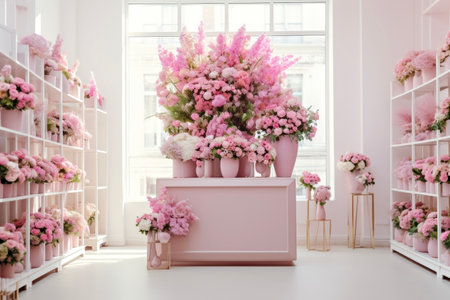 Small florist shop on light background.の素材