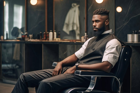 portrait of a man in a barbershop on a light background.の素材