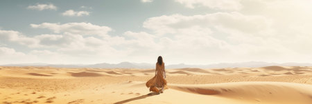 Girl in the desert on a light background.の素材