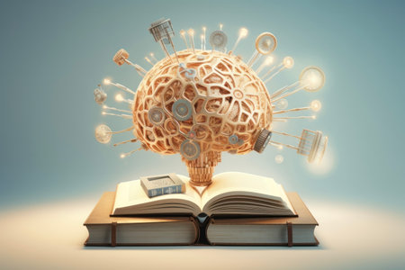 concept artificial brain receives knowledge from a book.の素材