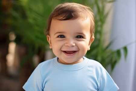 Portrait of a cute little boy on a walk.の素材