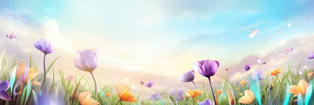 Spring background of daisies in field.の素材