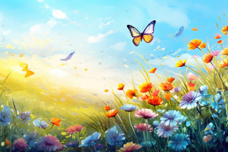 Spring background of daisies in field.の素材