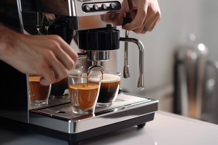 Barista's hands making coffee.の素材