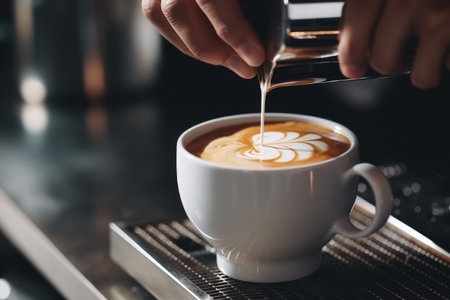 Barista's hands making coffee.の素材