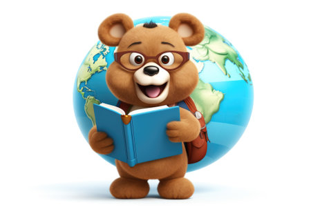 Cartoon Bear Goes Back to School.の素材