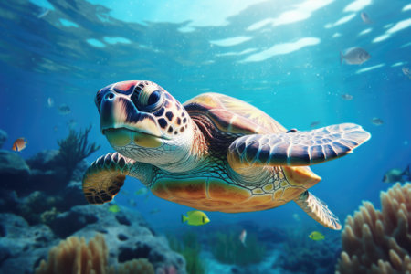 Sea turtle in the ocean.の素材