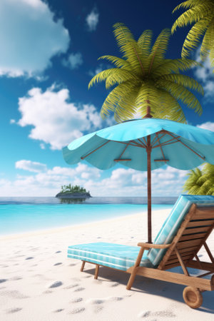 Summer background chaise longue on the background of the sea.の素材