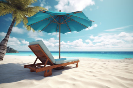 Summer background chaise longue on the background of the sea.の素材