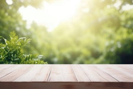 Wooden table top with blurred background.の素材