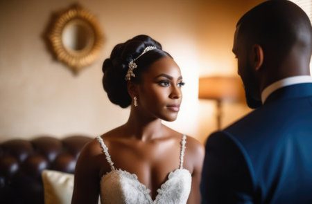 Black Girl Bride and Black Male Groom.の素材
