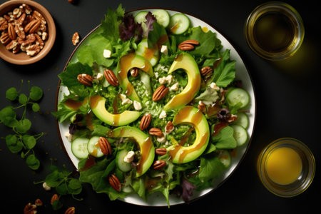 Avocado salad on dark background.の素材
