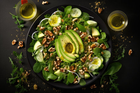 Avocado salad on dark background.の素材