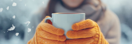 Close-up in female hands of coffee mug.の素材