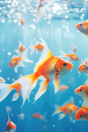 Red goldfish in blue water.の素材