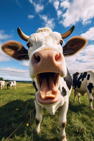 Cute cow on the lawn.の素材