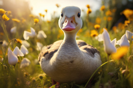 Cute goose on the lawn.の素材