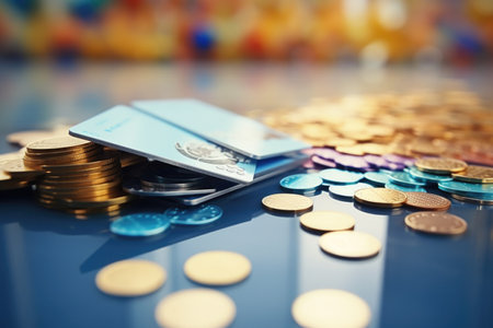 Close-up of coins showing the accumulation of funds.の素材