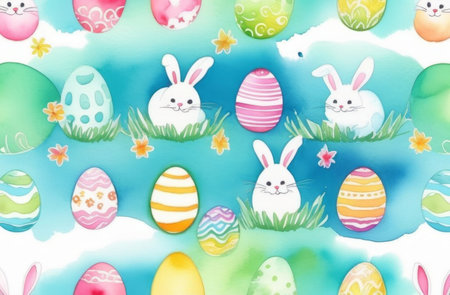 Watercolor Easter pattern.の素材