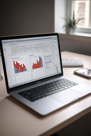 Graphs and charts on a computer showing financial planning.の素材