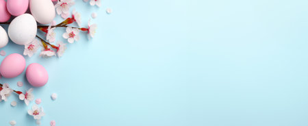 Easter eggs on a blue background.の素材