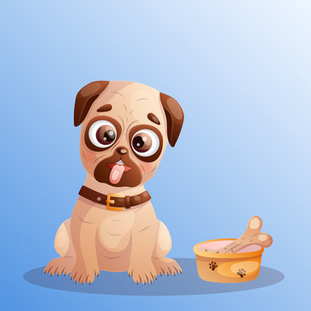Cute pug dog on blue backgroundのイラスト素材