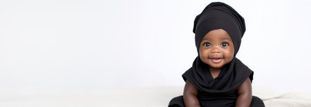 Newborn black baby on white background.の素材